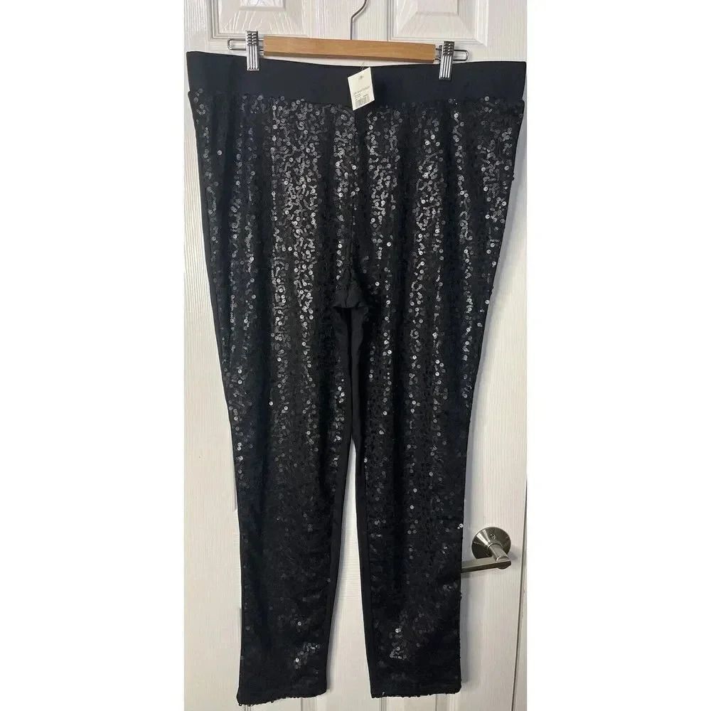 Cato Black Sequin Leggings Women’s Size XL New With Tags